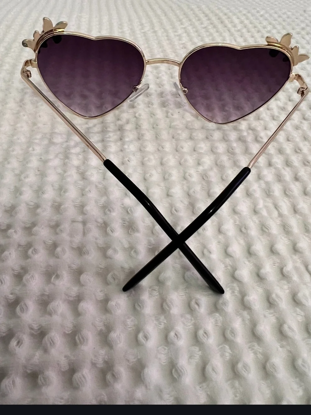 Rainbow Purple Heart Sunglasses with Gold Frame and Silver Accents